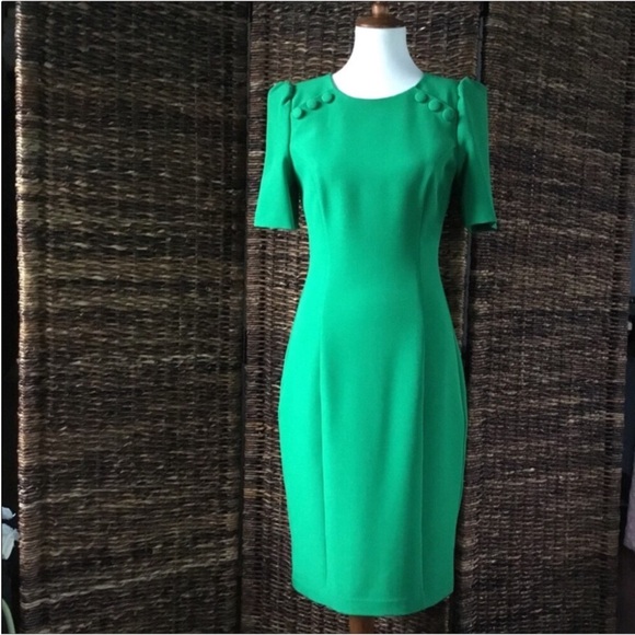 Badgley Mischka Dresses & Skirts - BADGLEY MISCHKA NWT GREEN SHORT SKEEVE DRESS BACK ZIP SHOULDER BUTTONS DETAIL
